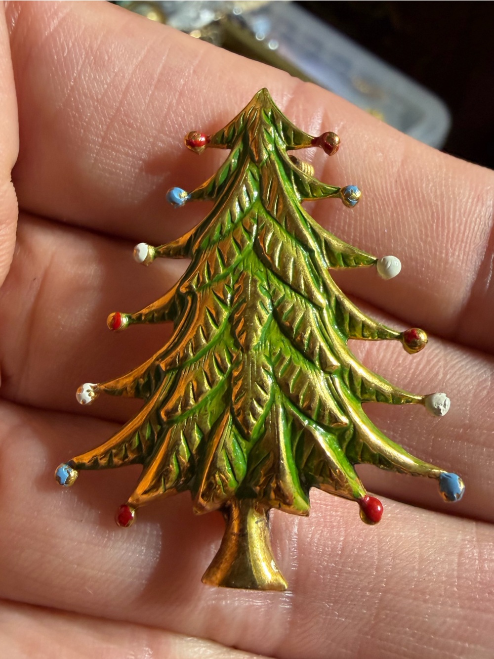 Vintage Spain Enamel Christmas Tree Brooch